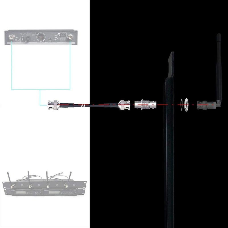 RhymKawa RS Premium BNC Coaxial Antenna Extension Cable Kit for Wireless Microphones - Noise-Shielded Copper Core Cables with Bulkhead Connectors (4-Pack) - Image 3